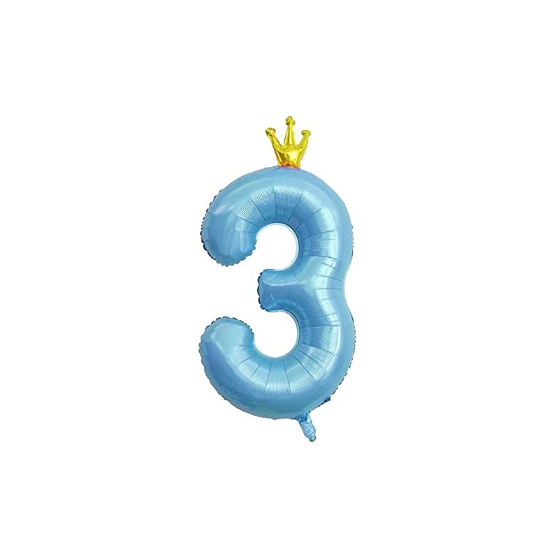 40 Inch Blue Conjoined Crown Number 3 Balloons, 3rd Birthday
