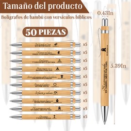 Fumete 50 Pcs Bible Verse Pens Bamboo Christian Pen Wooden Inspirational Quotes Ballpoint Bulk Religious Church Gifts Mother's Day for Nurse Teacher Women Men Volunteer(Natural,Spanish)