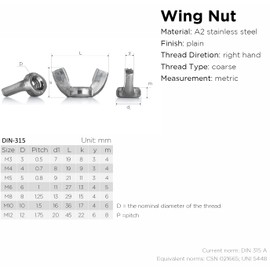 YoiYee M8 Wing Nut 304 Stainless Steel (A2-70) (Pack of 12)