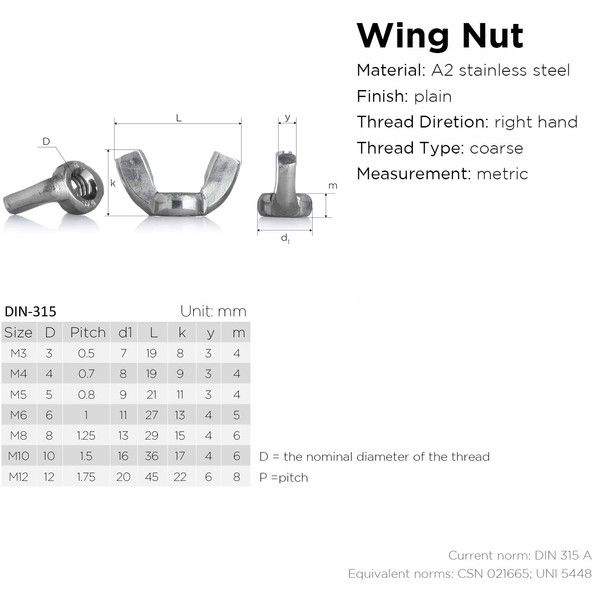 YoiYee M8 Wing Nut 304 Stainless Steel (A2-70) (Pack of
