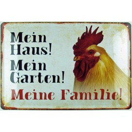 Tin Sign 20 x 30 cm Curved Chicken Rooster My House Garden My Family Decorative Gift Sign