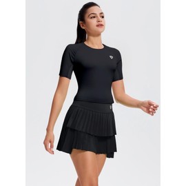 Mudere Two Piece Tennis Skirt Set for Women Pleated Athletic Workout Golf Skort Women 2 Piece Outfits with Pockets Black
