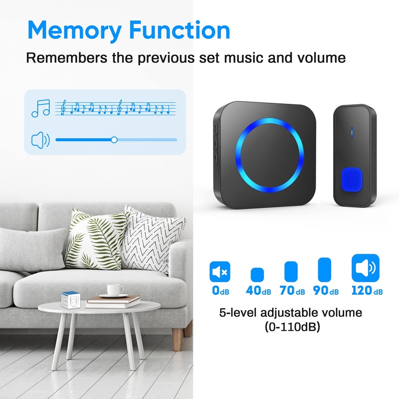Wireless Doorbell,1300ft Long Range Waterproof Cordless Door Bell Chime Kit,