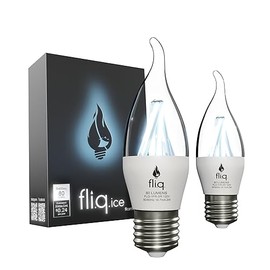 Fliq Ice | LED Flame Light Bulb | 2 Pack | 2W | 4 Modes | Flickering Flame Bulb | 2023 Release | (Ice Clear, Standard E26)