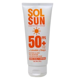 SOLSUN Protector Solar 50+FPS CREMA Facial y Corporal Tubo c/100 G.