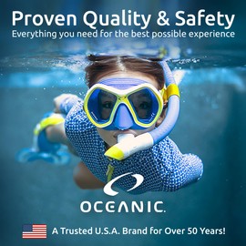 OCEANIC Snorkel Set – Snorkeling Gear, Panoramic Wide View, Tempered Glass Scuba Diving Mask, Snorkel, Fins & Mesh Gear Bag