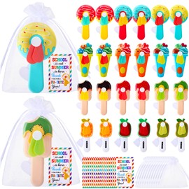 Glooglitter 24 Pack End of The Year Gifts Bulk Mini Portable Fans with Thank You Cards Cute Handheld Press Cooling Fans for Graduation Appreciation Summer Pool Beach Party Outdoor Activity (Sweets)
