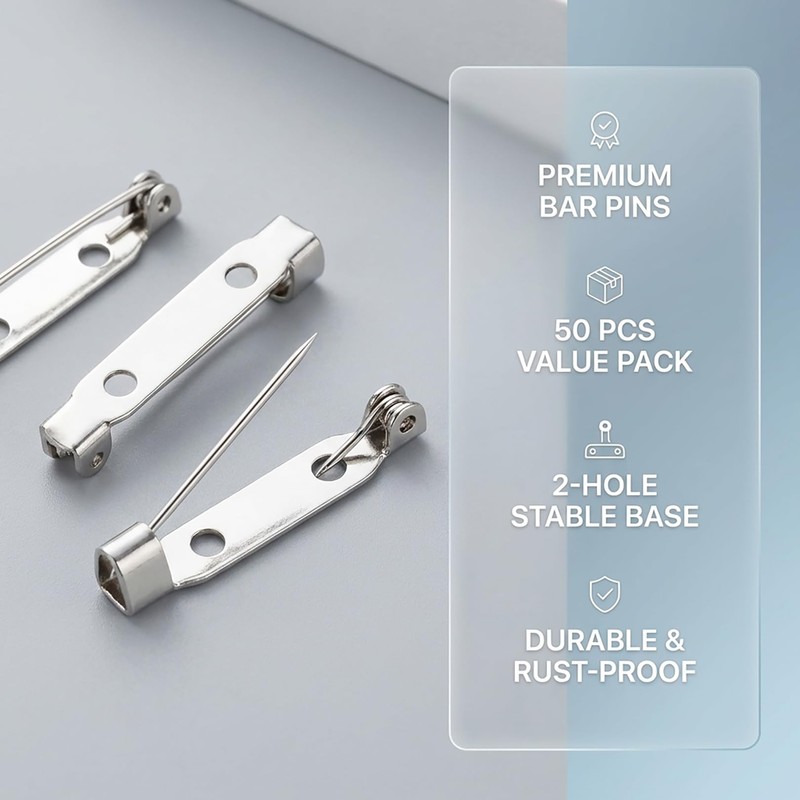 50 Pcs Silver Brooch Pins,32mm Safety Bar Pins with Locking