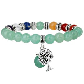 mookaitedecor Natural Green Aventurine Semi Precious Gemstone Stretch Bracelet with Tree of Life, Healing Crystal Chakra Stone Beads Bracelet Colourful Good Luck Jewellery Gift for Women