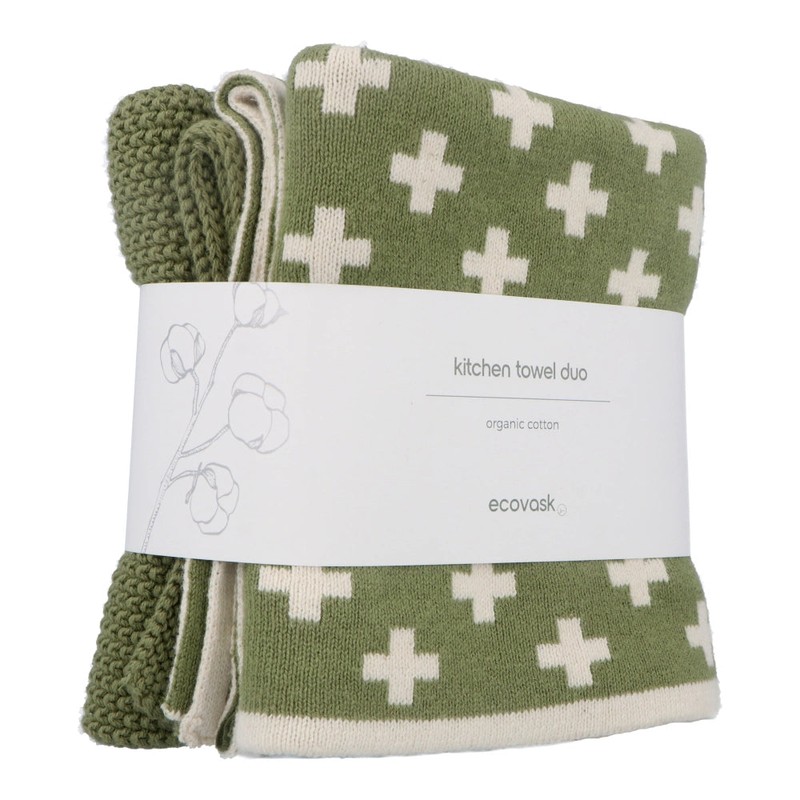 Ecovask Kitchen Towel Duo Organic Cotton, Check Navy Denim