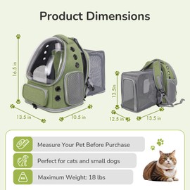 Gixdix Cat Backpack Carrier for Large Cats, Expandable Cat Bubble Backpack, Dog Carriers for Small Medium Dogs, Airline Approved Pet Carrier for Travel Hiking Outdoor(Green)