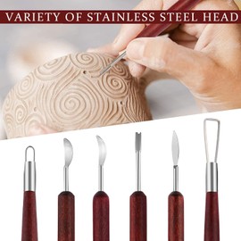 LINPHCEY 6PCS Clay Sculpting Tools Kit - Easy to Use Double-Ended Polymer & Pottery Carving Set with Comfortable Wood Grip - Ideal Tools for Clay Sculpey & Modeling Clay Ideal for Kids and Adults