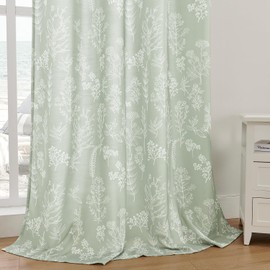 Bohoman Sage Green Floral Sheer Curtains Privacy with Light Filtering, Non-See-Through Semi Floral Curtain Drapes Vintage & Rustic for Farmhouse Bedroom Living Room, W51 x L84, 2 Panels