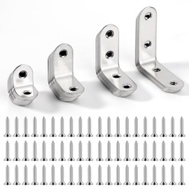 36PCS L Brackets for Wood Angle Brackets 16 x 49mm,16 x 39mm,16 x 29mm,1.6 x 19mm Stainless Steel Corner Brace Right Corner 90 Degree L Shaped Bracket with 100 Screws for Wood Furniture Fixation