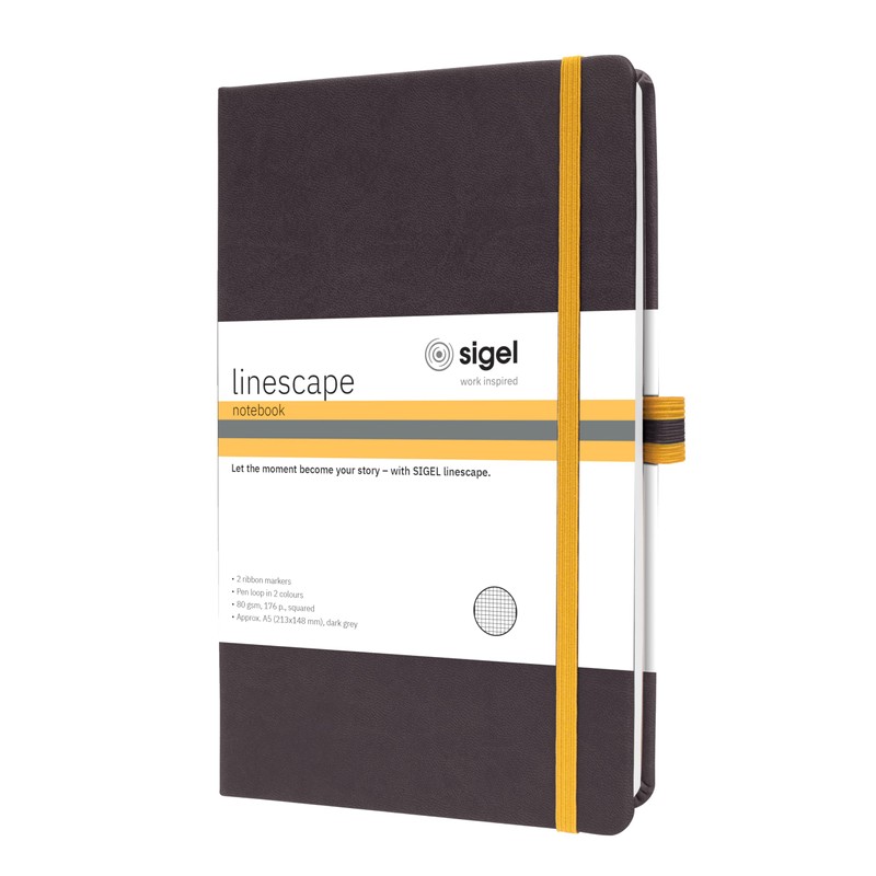 Sigel LS106 Linescape Notebook Squared Approx. A5 Dark Grey Yellow