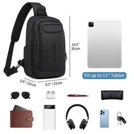 FENRUIEN Mens Crossbody Bag, Water Resistant Sling Backpack for Daily/Travel, Black