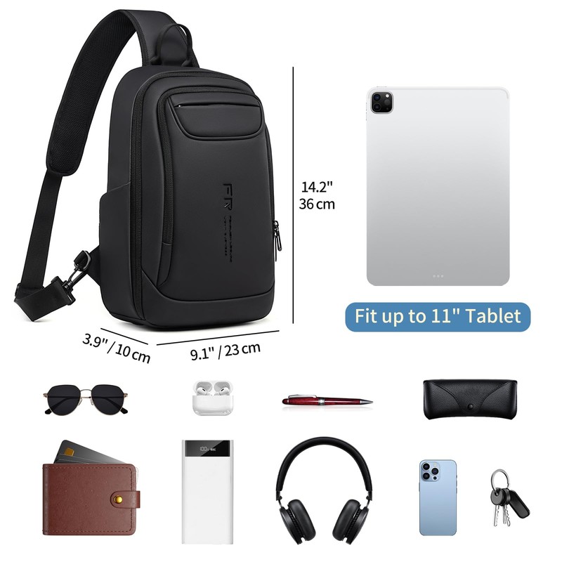 FENRUIEN Mens Crossbody Bag, Water Resistant Sling Backpack for Daily/Travel,