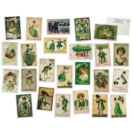 Vintage St. Patrick's Day Postcards - 24 Retro Saint Patricks Day Postcards - Assorted Messages Designs - Old Fashion Saint Patricks Day Cards Printed on Antique Textured Style Cardstock - Featuring