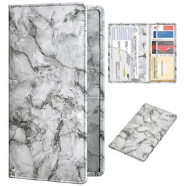 HERRIAT Car Registration and Insurance Card Holder,Marble Leather Vehicle Glove Box Automobile Documents Paperwork Wallet Case Organizer for ID, Key Contact Information Cards,Men&Women