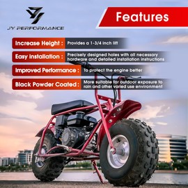 JY PERFORMANCE Torque Converter Motor Riser Plate Mount for Predator 196cc / 212cc Engine on Coleman Mini Bikes, Black - 1 3/4 Inch Lift