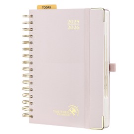 POPRUN Academic Diary 2025-2026 A5 Day to Page Spiral Hardcover Mid Year Daily Diary (Aug'25 - Jul'26) A Day per Page with Monthly Tabs 25/26 Planner (Light Pink)