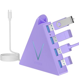 JoyReken USB C Hub, USB Type C to 4-Port USB 3.0 Adapter for MacBook, Surface, Laptop, Flash Drive, Mouse, Keyboard, HDD (2ft, Light Purple)