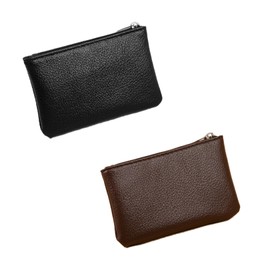 2 Pieces Coin Pouch,Black and Brown Small Coin Purse,Pu Lychee Pattern Zipper Small Zip Pouch,Suitable for Men and Women to Hold Credit Cards,ID Cards,Keys,etc.
