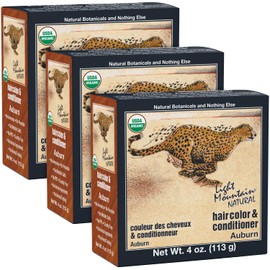 Light Mountain Henna Hair Color & Conditioner - Auburn Hair Dye for Men/Women, Organic Henna Leaf Powder and Botanicals, Chemical-Free, Semi-Permanent Hair Color, 4 Oz (Pack of 3)