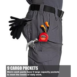 Zoofly Work Pants for Men with Pockets Water Resistant Mens Cargo Pants Elastic Waist Fishing Hiking Pants Ripstop Grey 40W*32L