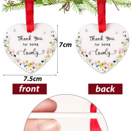 COLOFALLA Thank You Gift Small Thank You Gifts for Women Heart Shaped Hanging Plaque for Friends Nurse Teacher Colleague Christmas Gifts Thank You for Being Lovely