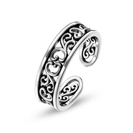LeCalla 925 Sterling Silver Hypoallergenic Toe Jewelry Antique Flower Open Adjustable Band Ring Lightweight Hawaiian Leaf Toe Rings for Women 5 MM