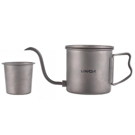 LIXADA Titanium Coffee Pot Titanium Kettle with Spout Kettle 400ml Folding Handle Water Kettle with Lid Gooseneck Coffee Pot