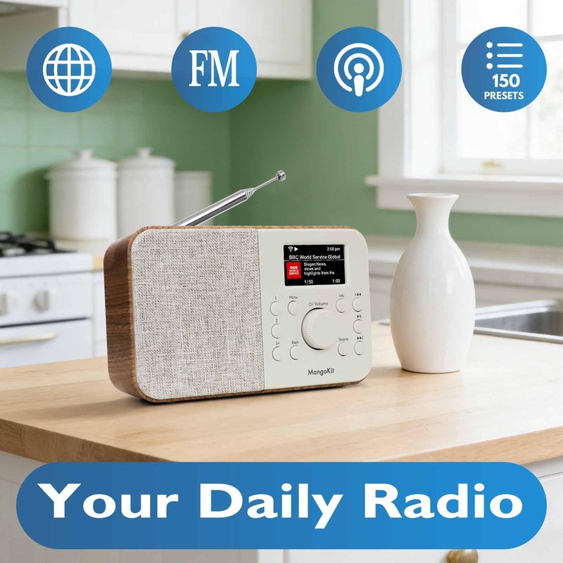 MangoKit SR-L WiFi Internet Radio, Podcast Player, Bluetooth Speaker,150 Presets,