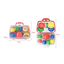 Vinsani 15 Piece Colourful Plastic Tea Party Set Includes Teapot, Jug, Sugar Bowl, Saucers & Spoons with Portable Carry Case for Boys Girls Pretend Play Age 3 Years