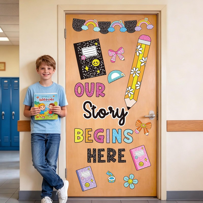 Classroom Door Cover Decoration Sticker, Our Story Begins Here Window