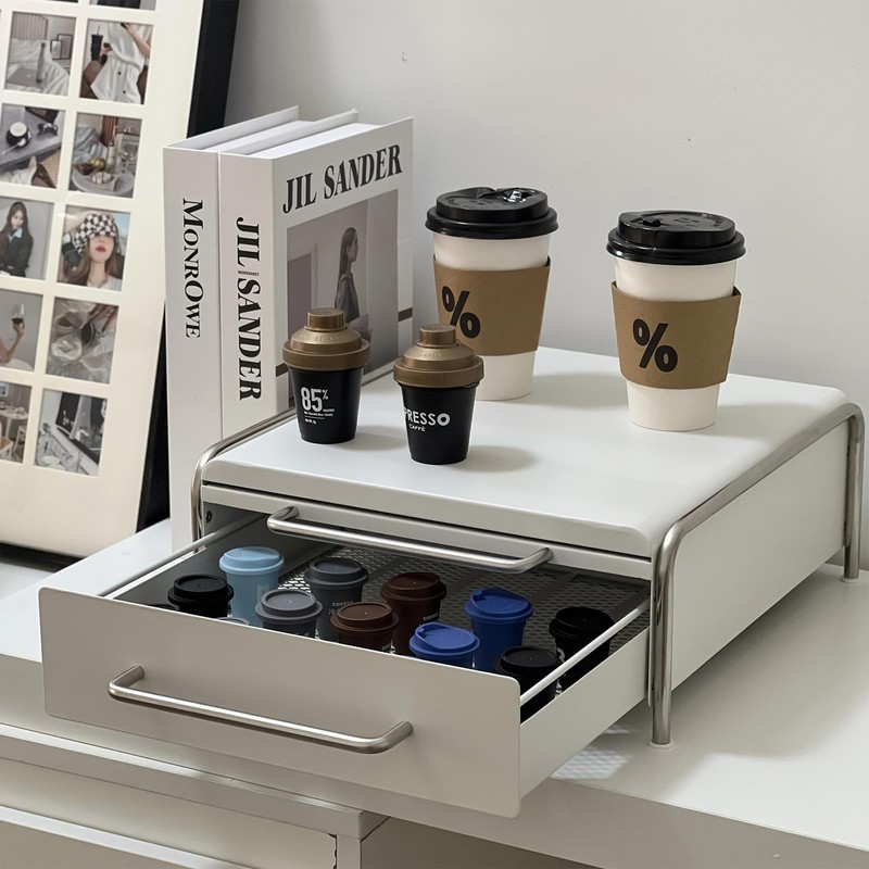 Sonhomay Kitchen Organizer Stand with Drawer, Coffee Pod Holder Carbon