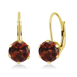 Gem Stone King 14K Yellow Gold 6MM Round Gemstone Birthstone Leverback Dangle Earrings | Gold Earrings For Women