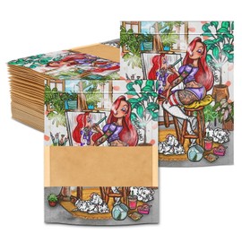 JKIOO 100 Pcs With Design Patterns Kraft paper Bags Packaging Bags3.94x4.92In,Resealable Bags Foil Pouch Bags for Food Storage and Tea,Coffee Bean,Snack Candy for Small Business (JK8014)