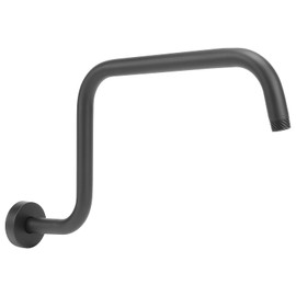 NearMoon S Shape Shower Extension Arm with Flange, Stainless Steel High Rise Shower Head Extender Pipe, Horizontal Extension Standard 1/2" Connection- Bathroom Accessory, 16 Inch (Matte Black)
