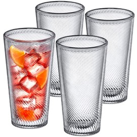 Amazing Abby - Rainier - 24-Ounce Insulated Plastic Tumblers (Set of 4), Double-Wall Plastic Drinking Glasses, All-Clear Reusable Plastic Cups, BPA-Free, Shatter-Proof, Dishwasher-Safe