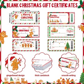 Tenare 48 Pcs Christmas Coupons Gingerbread Blank Vouchers Christmas Gift Certificates for Clients Christmas Customer Redeem Vouchers for Xmas Party 4 x 9 Inch for Given As Gifts to Family and Friends