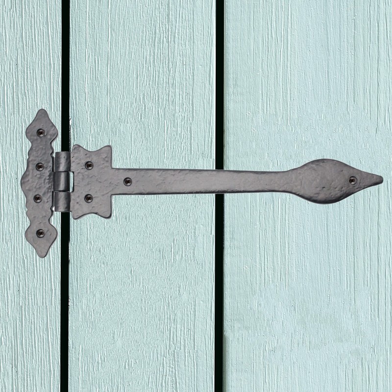 Black Cast Iron Spear Hinges Leaf Design Pair - 9