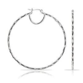HUG A HOOP - 925 Sterling Silver Diamond-Cut Engraved Stripe Hoop Earrings, 2mm Click-Top Hoops 60mm