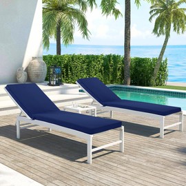 Summsun Chaise Lounge Cushions Outdoor Set of 2 - Waterproof and Fade Resistant Sun Lounger Replacement Cushions - Patio Lounger Pads with Removable Cover for Pool, Deck, 80 x 26 x 3 Inch, Navy