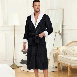 Plus Size Matching Pajamas Family Soft Pyjamas Men Sleepwear Four Seasons Flannel BathrobesColor: Black 2, Size: 2 XL