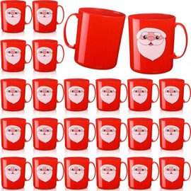 Sliner 24 Pcs Santa Face Mugs for Kids Bulk 12 oz Plastic Christmas Santa Face Hot Coco Mugs Plastic Funny Santa Face Design with Handles for Christmas Holiday Party Christmas Stockings Stuffers
