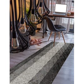 Custom Size Hallway Runner Rug Damask Grey Color 31 inch Wide Select Your Length Non-Slip (Skid Resistance) Rubber Backing 5 feet x 31 inch