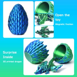 3D Printed Dragon Egg, Easter Dragon Eggs with Dragon Inside, Crystal Dragon Fidget Toys Full Articulated Dragon in Egg, Easter Egg Fillers Toys for Kids (Laser Green-12inch)