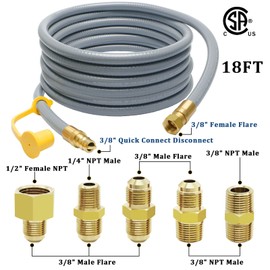 GardenNow 18FT 3/8" ID Natural Gas Hose, Low Pressure LPG Hose with Quick Connect, for Weber, Char-Broil, Pizza Oven, Patio Heater and More NG Appliance Propane to Natural Gas Conversion Kit