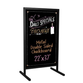 Ilyapa Metal Double Sided Swinging Chalkboard Sign - 22x37 inch Magnetic Sidewalk Sign - A Frame Chalkboard Alternative Menu Board for Restaurant